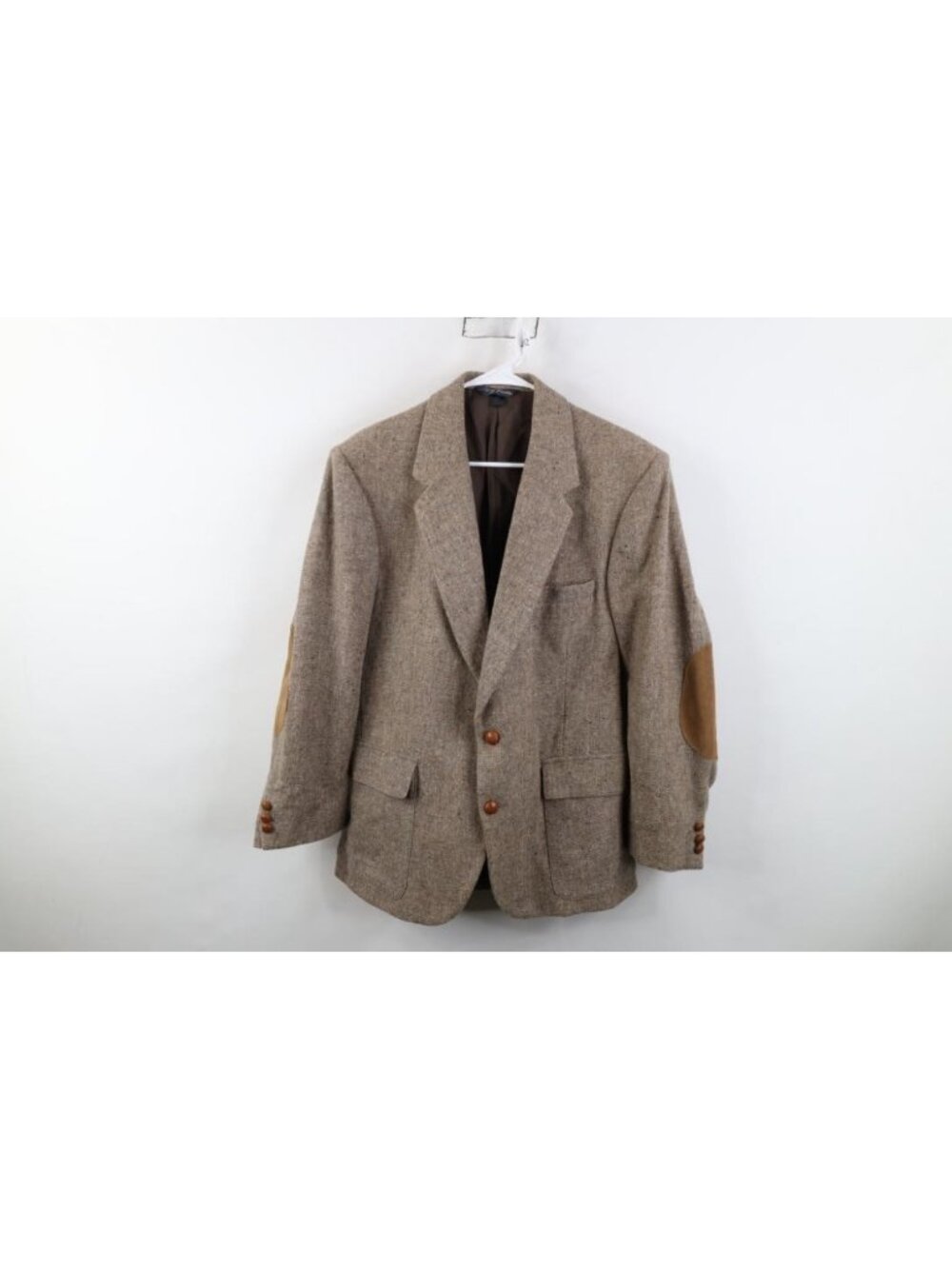 Vtg 70s Wool Tweed Elbow Patch Suit Coat Blazer Jacket Mens 42S Rainbow Fleck